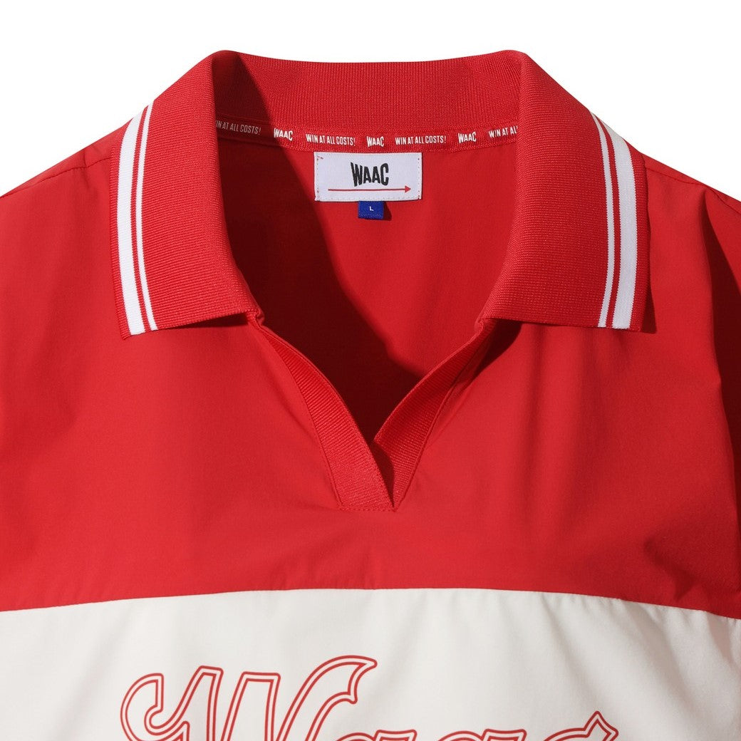 WOMEN リブカラーストレッチプルオーバー レッド