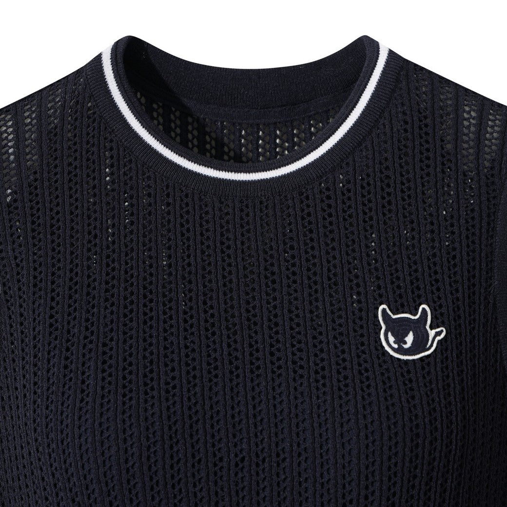 WOMEN メッシュニットワンピース ネイビー