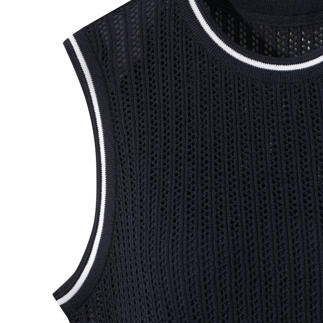 WOMEN メッシュニットワンピース ネイビー