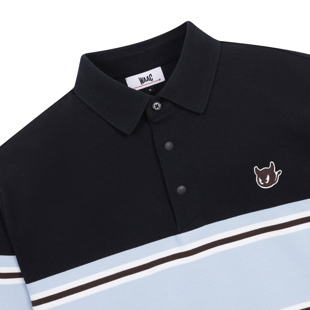 MEN カラーブロックスウェットポロシャツ ネイビー