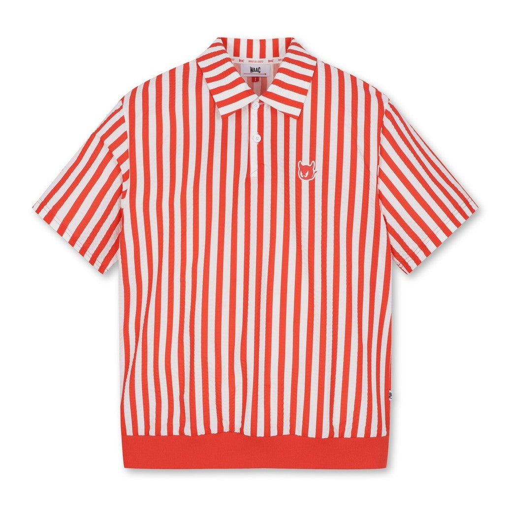 MENS 縦縞半袖ポロTシャツ レッド/072332012