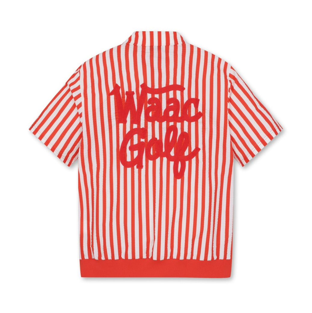 MEN シアサッカー ストライプシャツ レッド