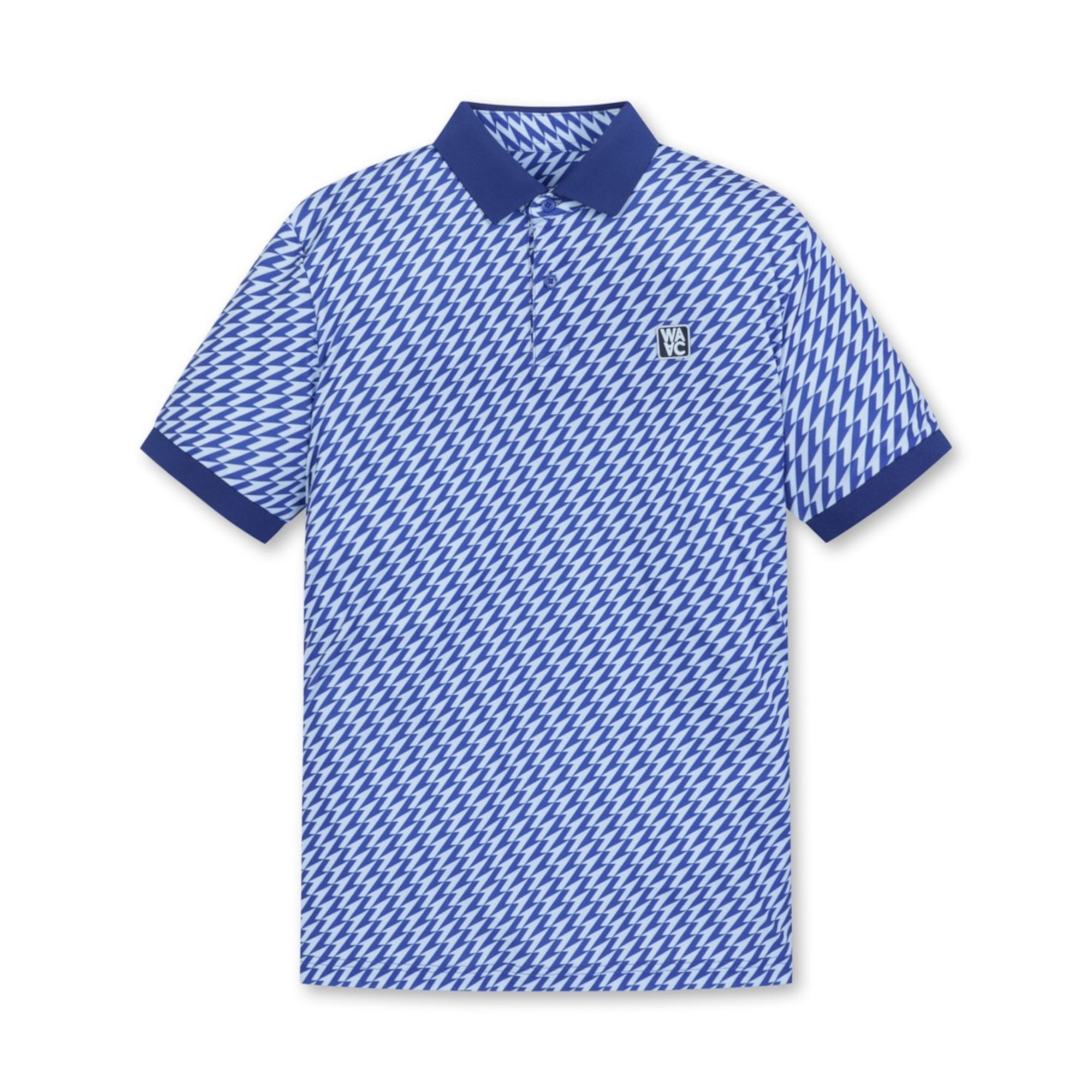MENS ジオメトリックリブカラー 半袖ポロシャツ インディゴ/072342022
