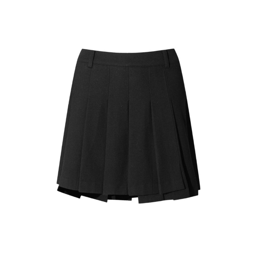 WOMEN アシンメトリー TRプリーツスカート ブラック