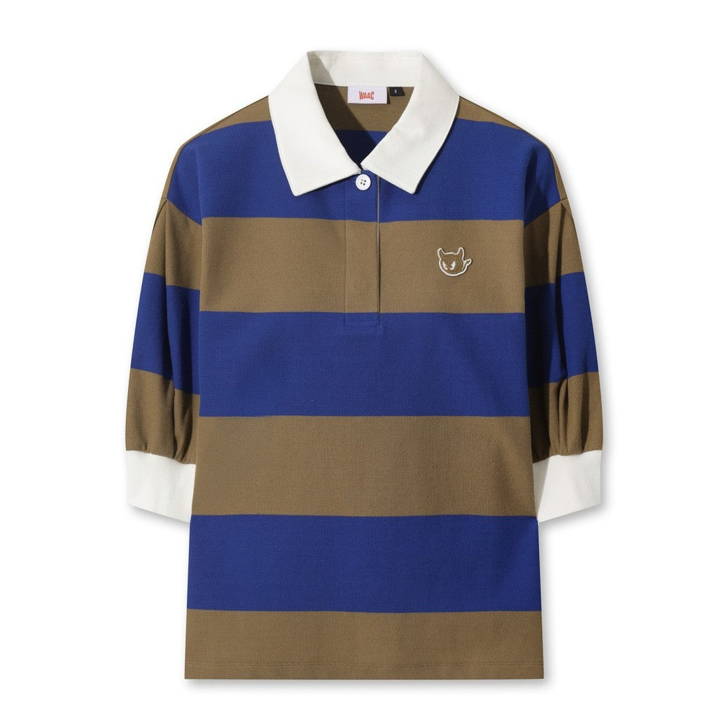 WOMEN RUGBY ストライプポロシャツ ロイヤルブルー