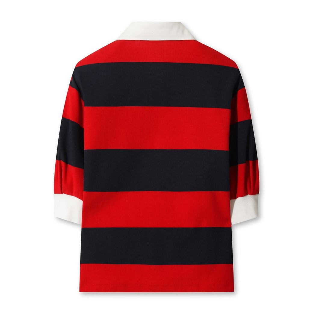 WOMEN RUGBY ストライプポロシャツ レッド