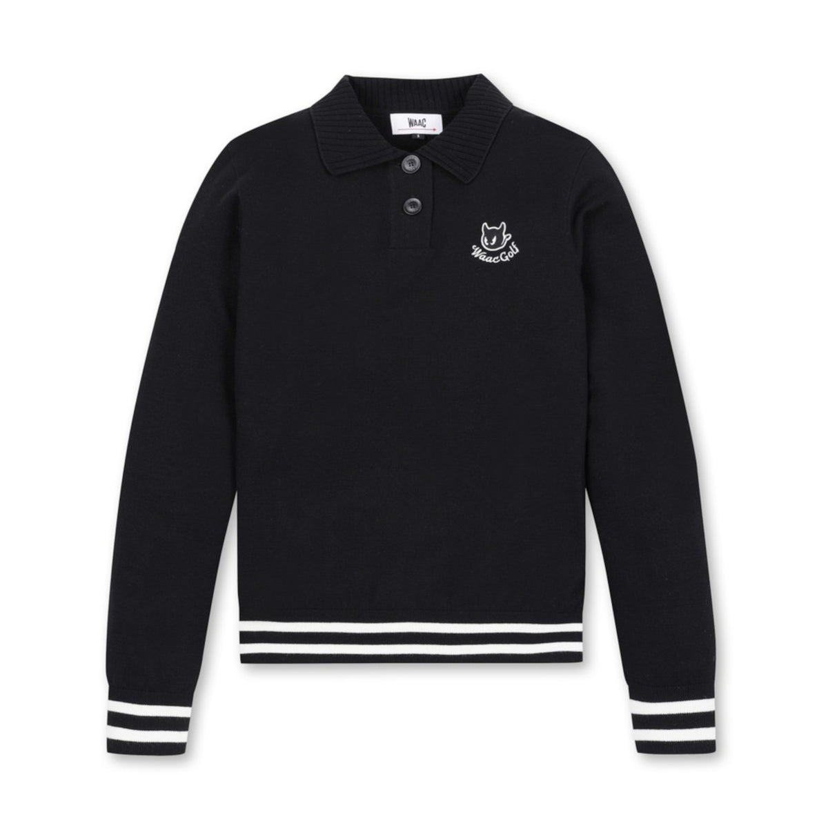 24AW】WOMENS ラインニットポロシャツ ブラック/072344750