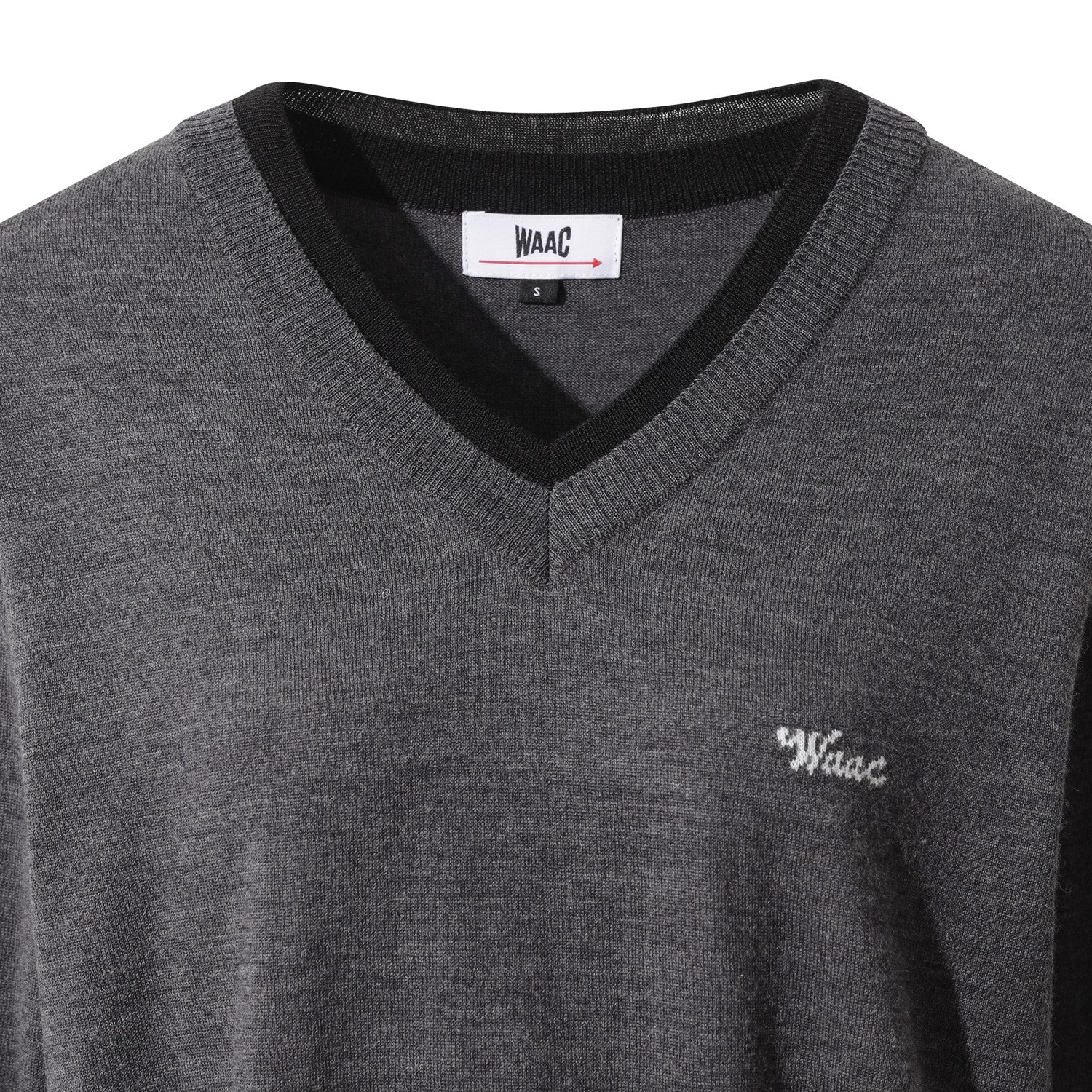 WOMEN ダブルリブVネックセーター グレー