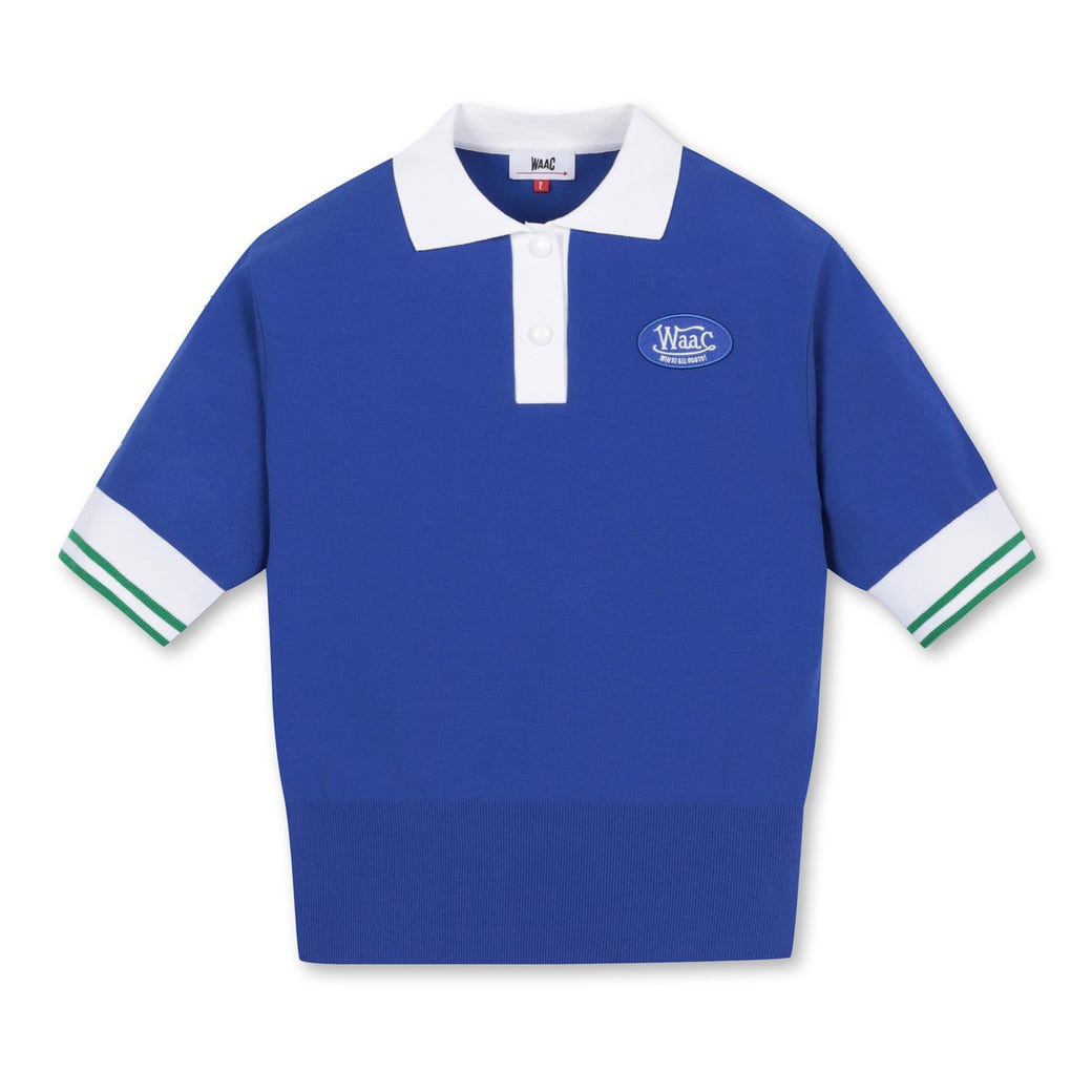 WOMEN 半袖ポロセーター ブルー