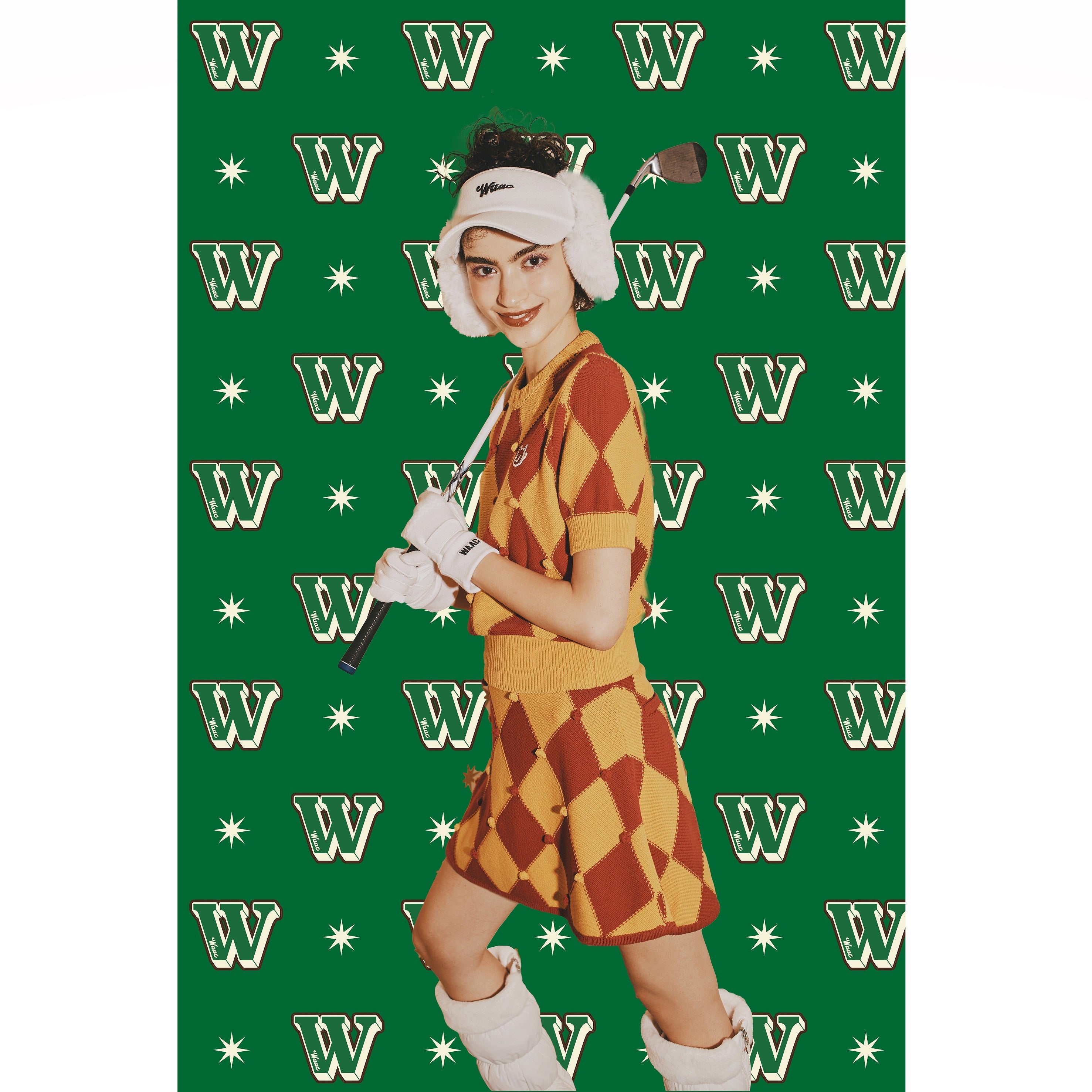 WOMEN アーガイルAラインスカート マスタード