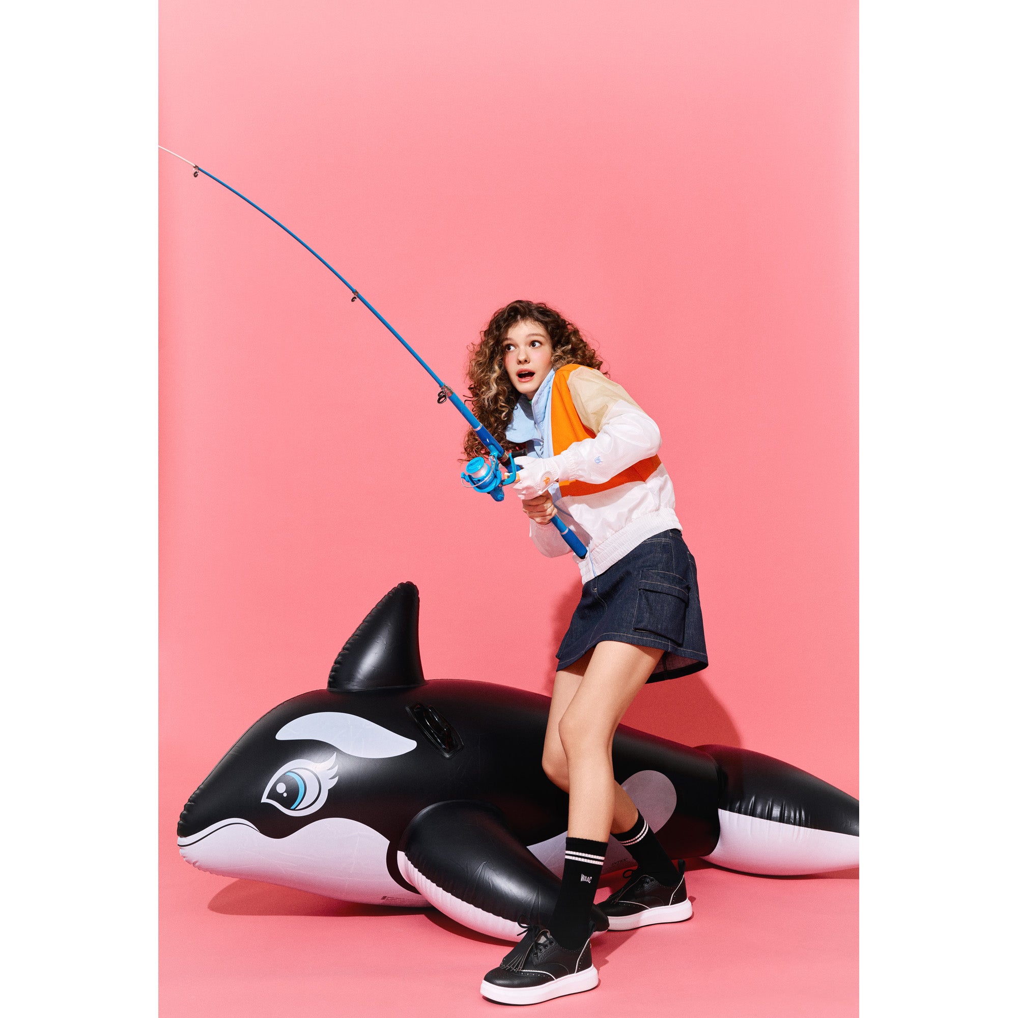 WOMEN カラーブロックブルゾン ライトブルー