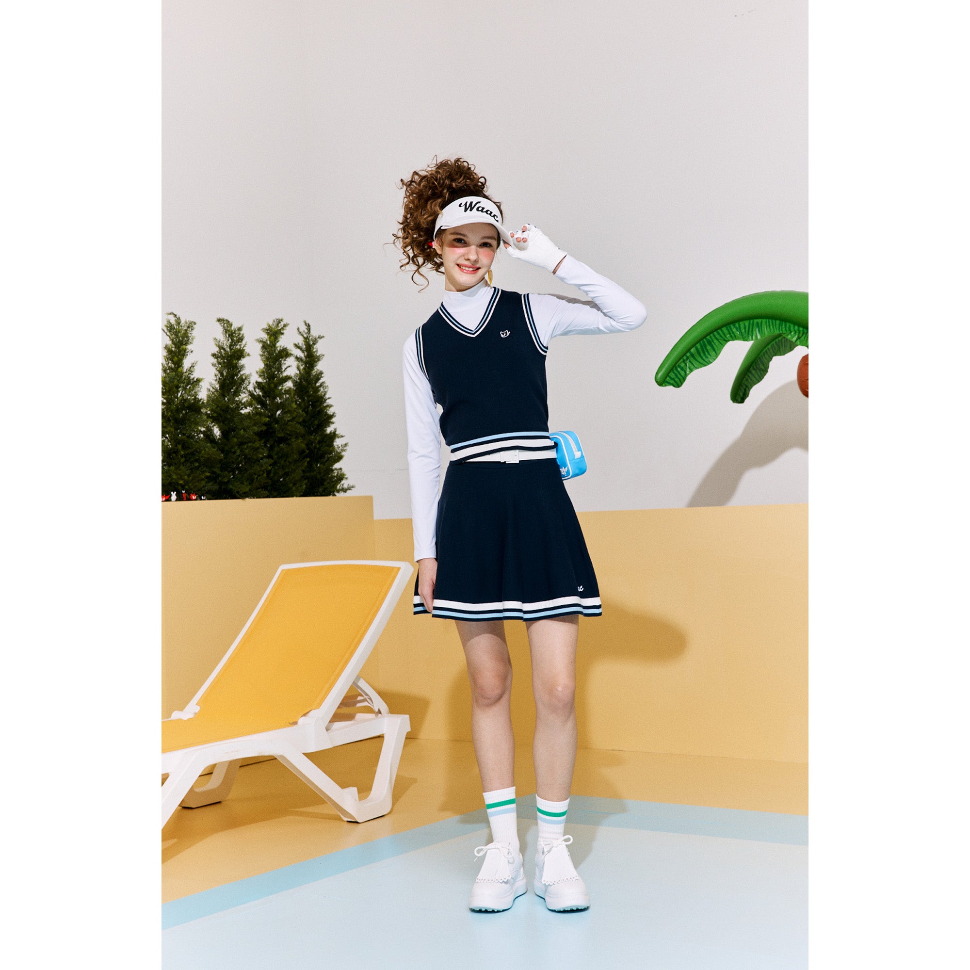 WOMENS カラーラインニットベスト ネイビー/072242780