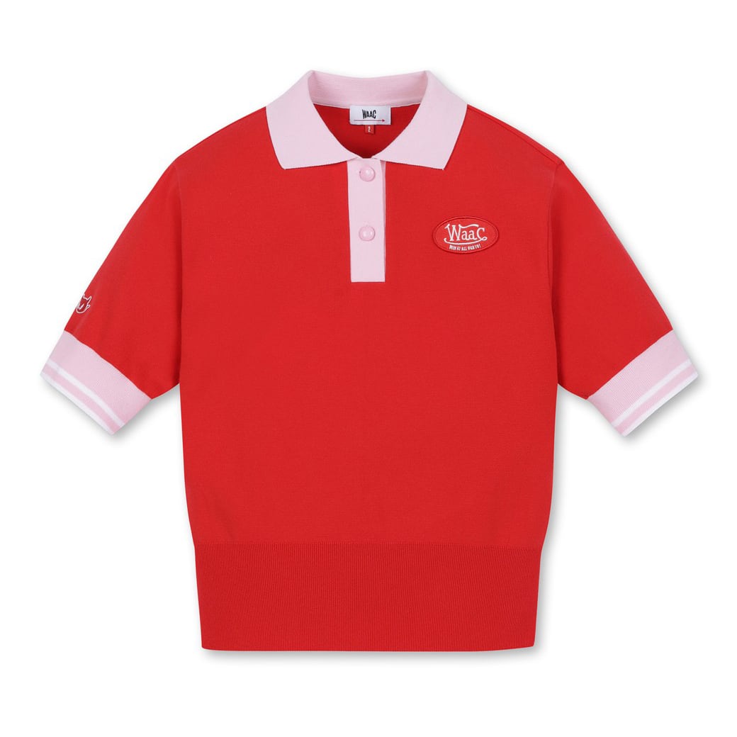 WOMEN 半袖ポロセーター レッド