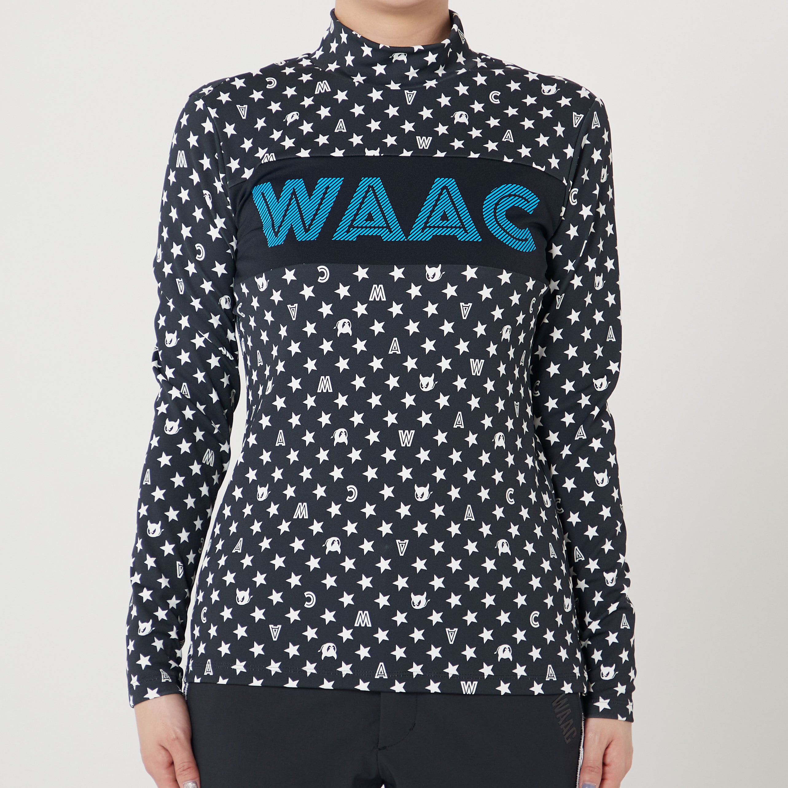 WOMENS スタープリント 長袖モックネックTシャツ ブラック/072222072