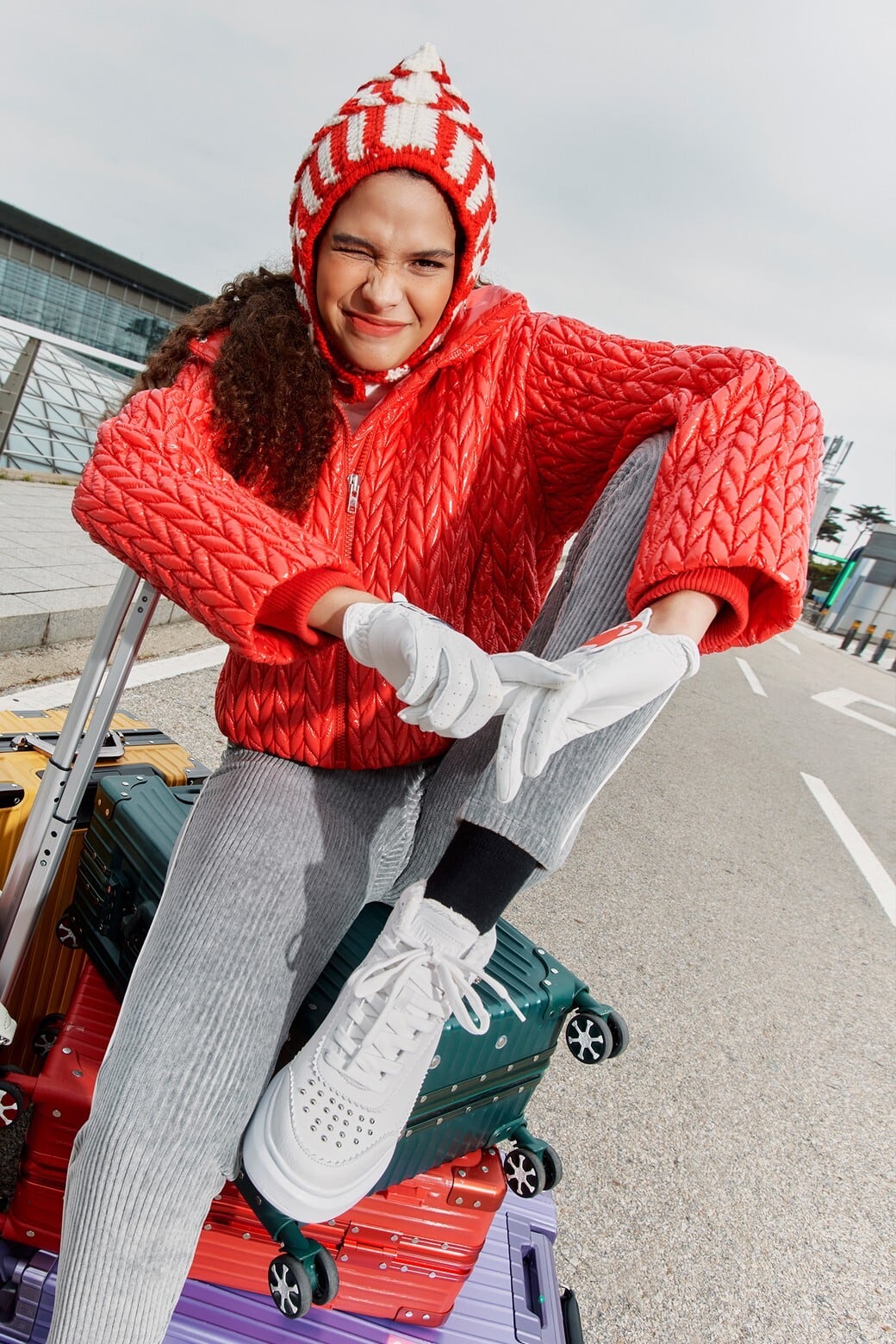 WOMEN へリンボーンキルティングジャンパー