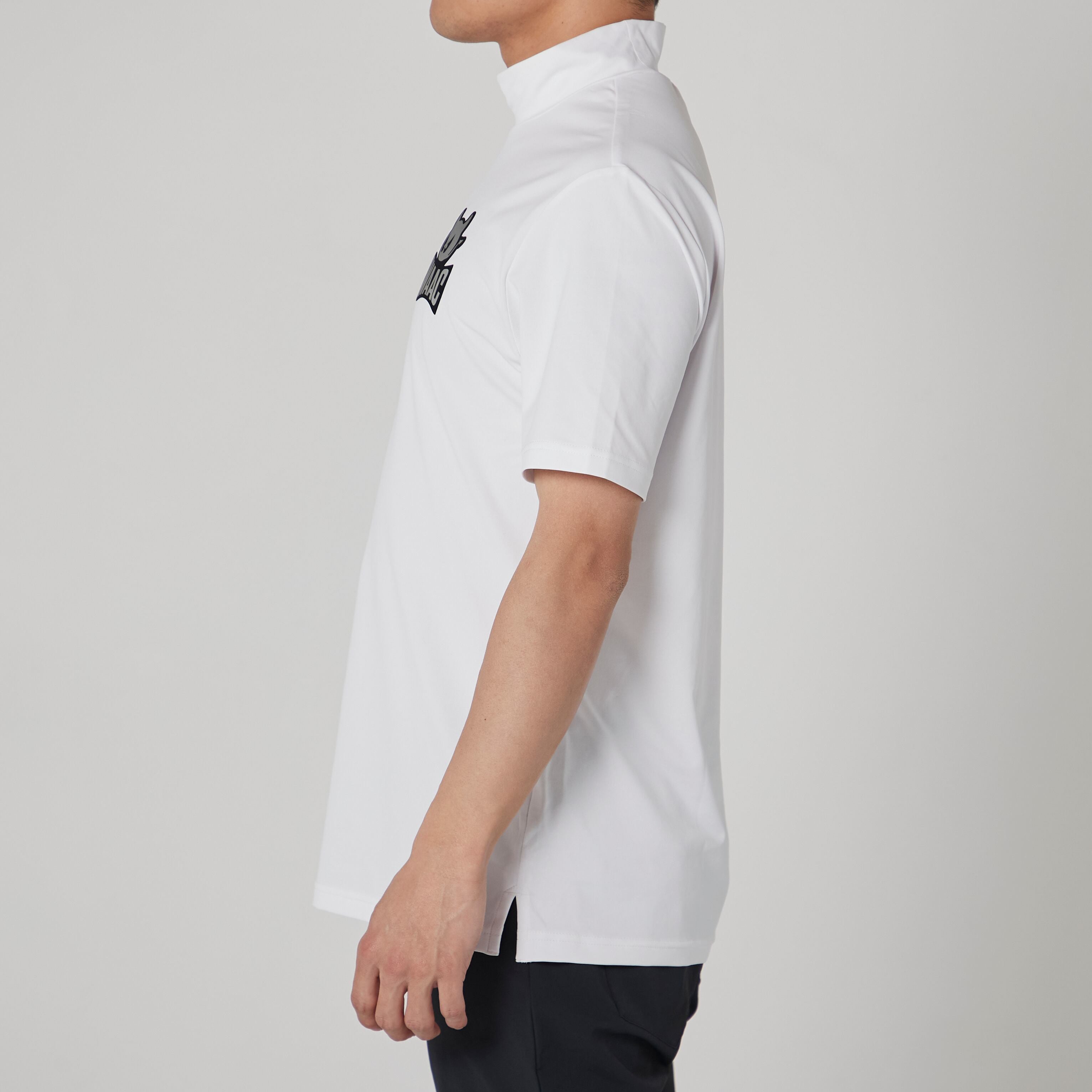 【伸縮性素材】MENS BASICベア天竺 半袖モックネックTシャツ ホワイト/072222005