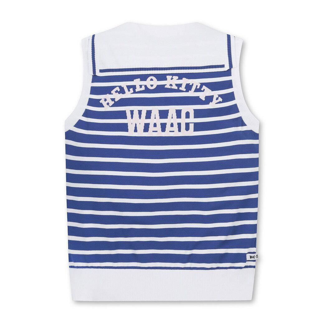 WOMEN ボーダーニットベスト ブルー