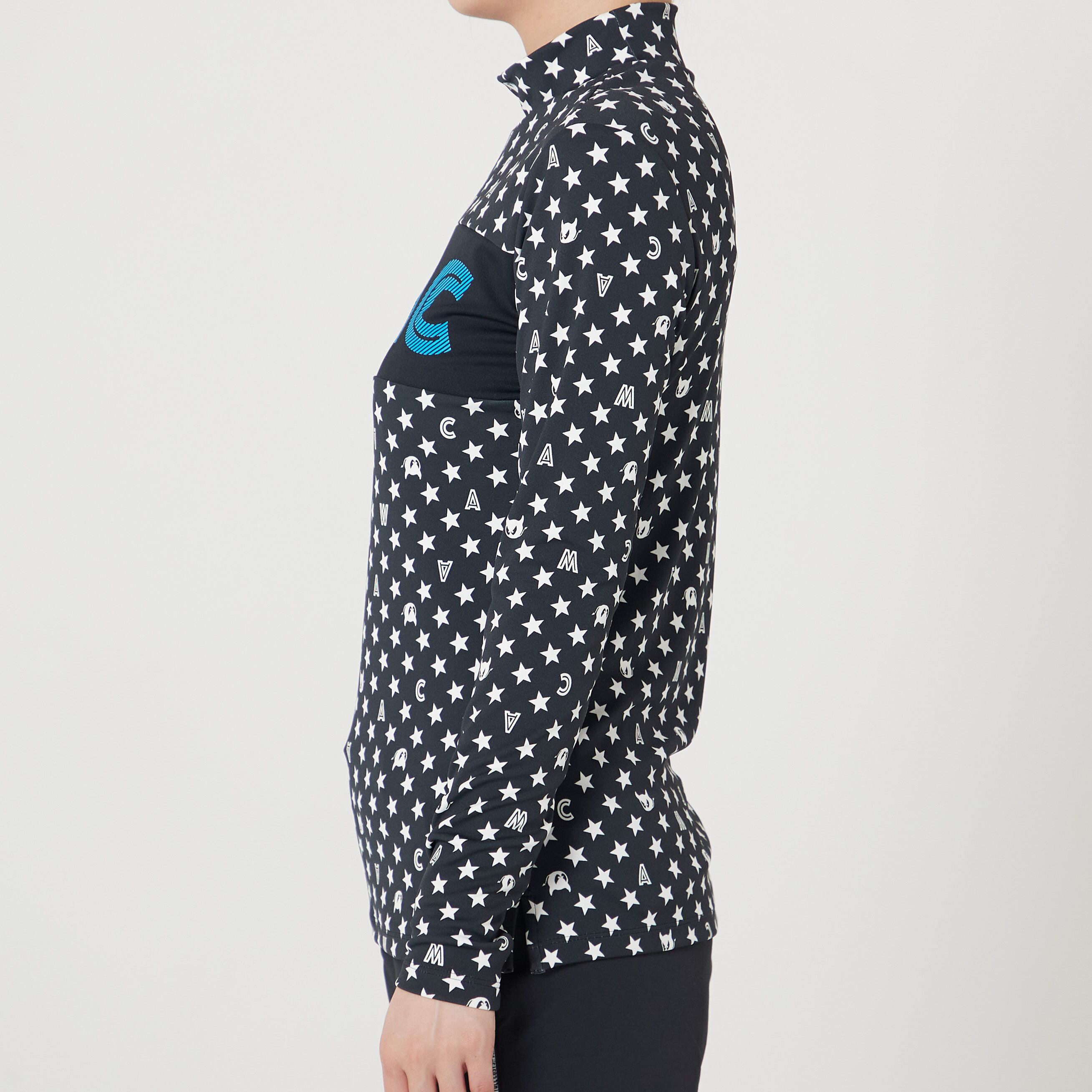 WOMENS スタープリント 長袖モックネックTシャツ ブラック/072222072