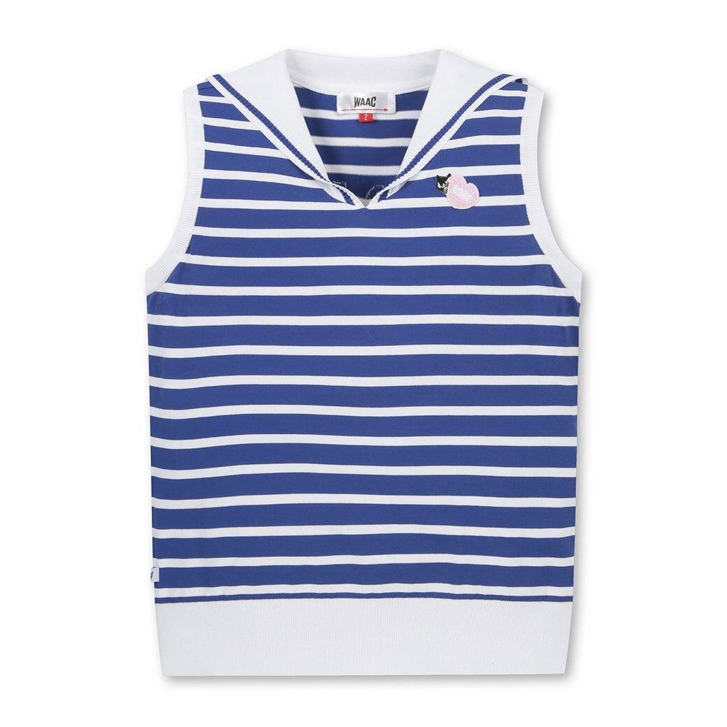 WOMEN ボーダーニットベスト ブルー