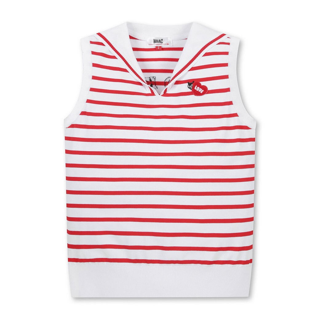 WOMEN ボーダーニットベスト レッド