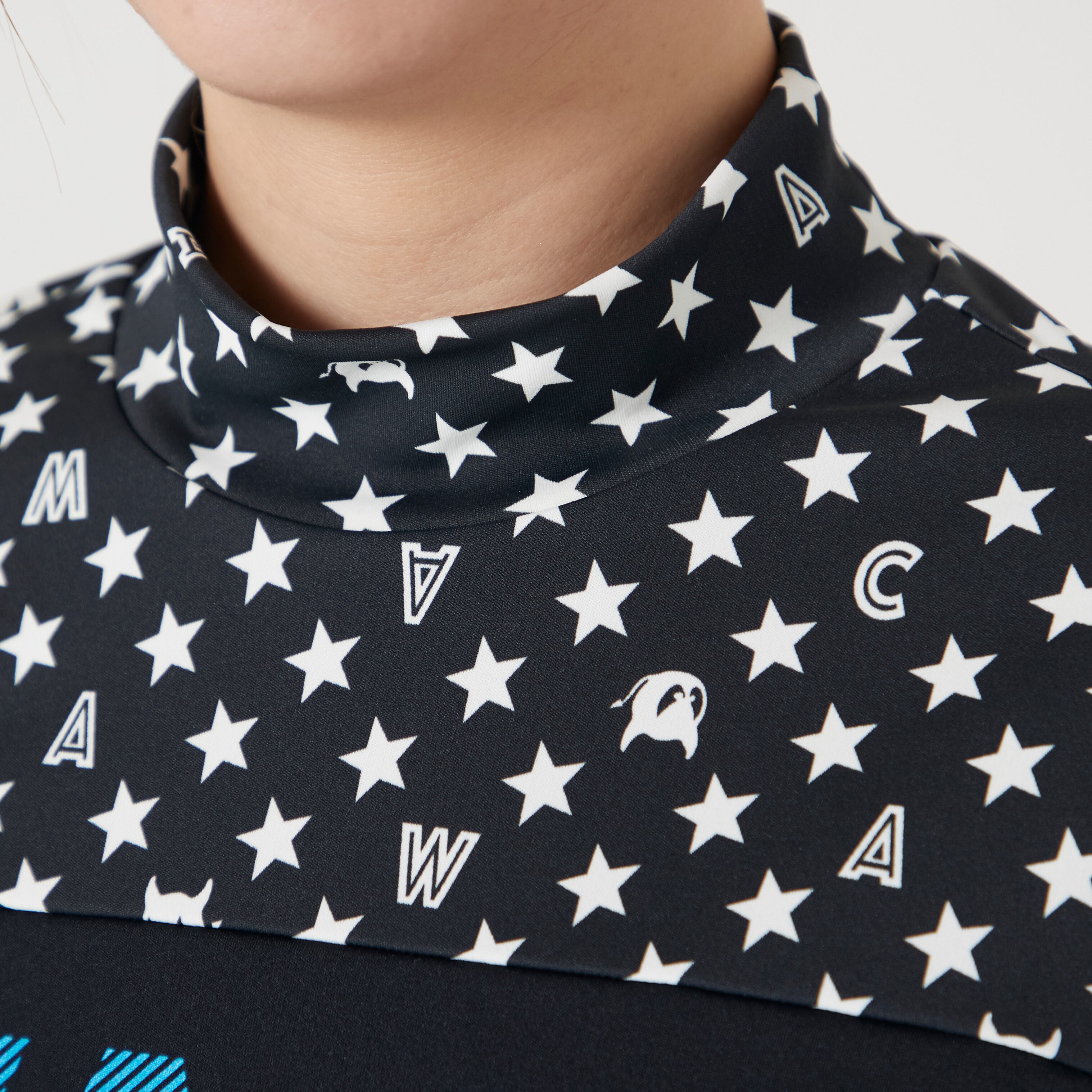 WOMENS スタープリント 長袖モックネックTシャツ ブラック/072222072