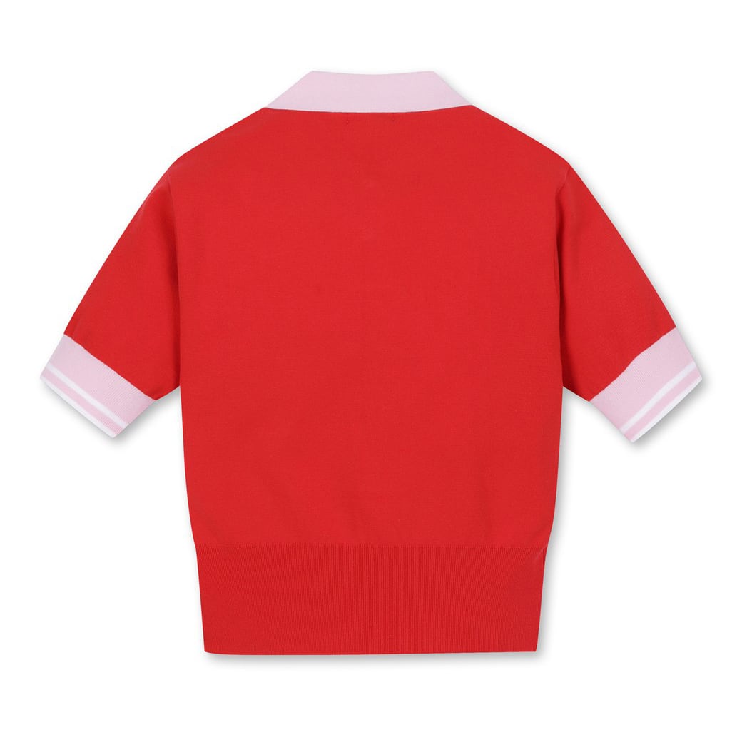 WOMEN 半袖ポロセーター レッド