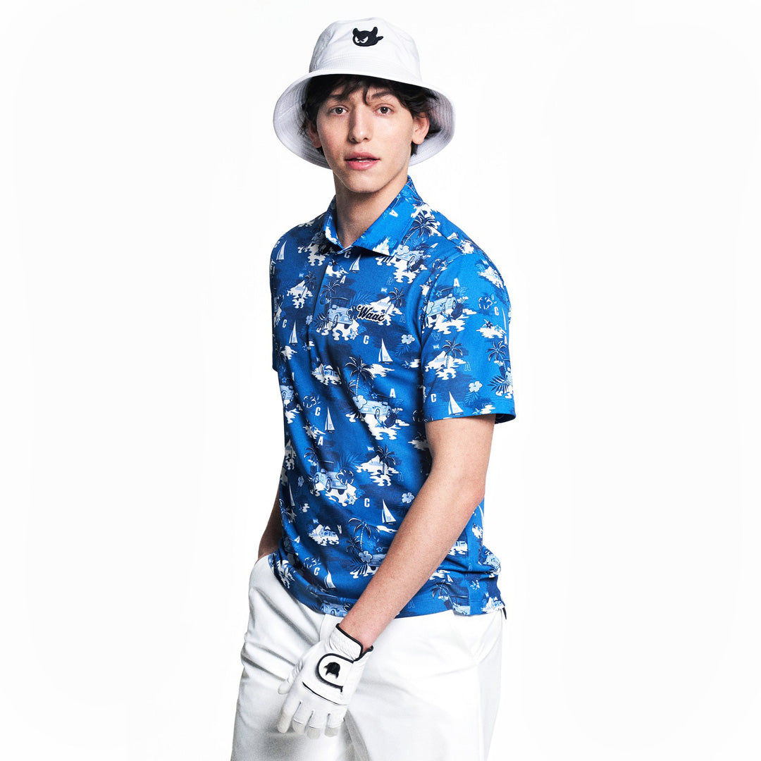 【25SS 新作】MEN リゾートパターンポロシャツ ネイビー