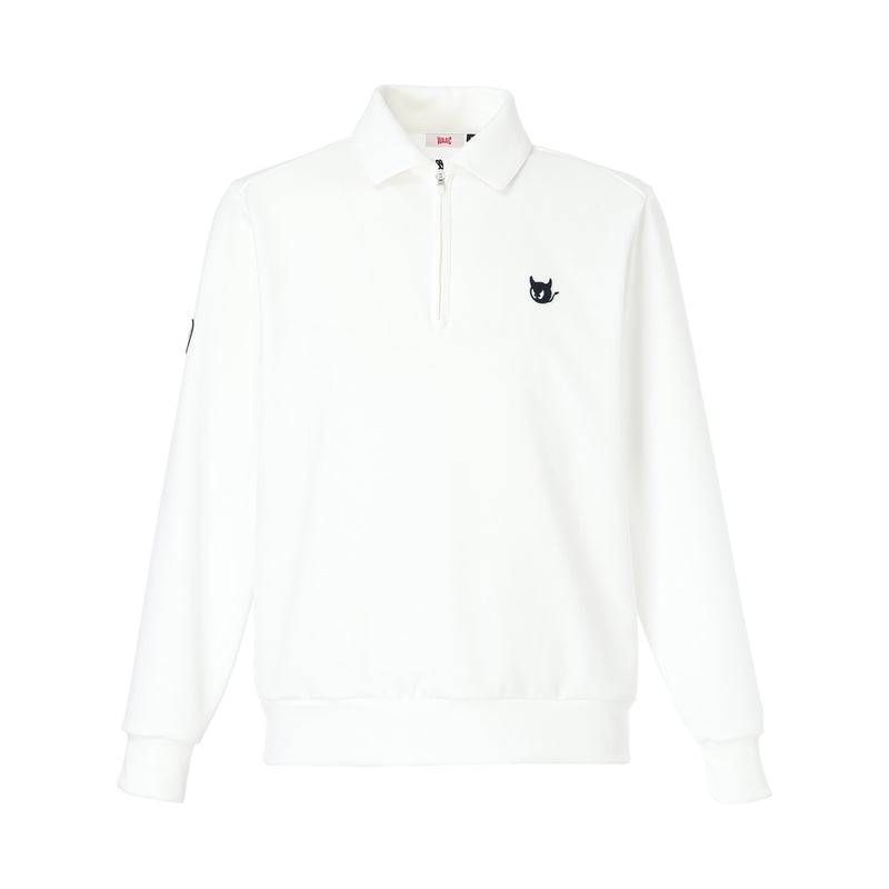 MEN コットンタッチ ハーフジップポロ ホワイト