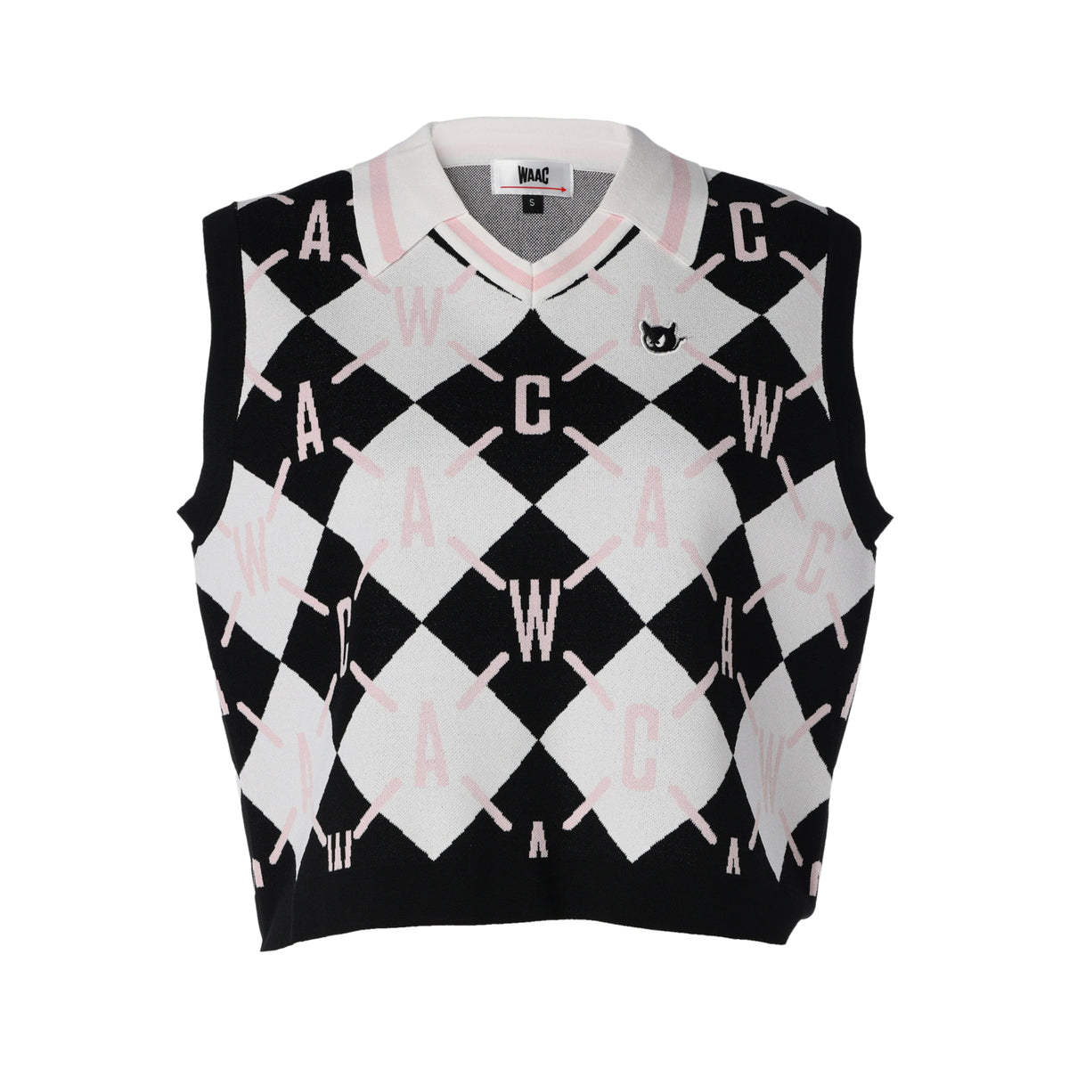 24SS】WOMENS ロゴアーガイルニット ベスト ブラック/072242763