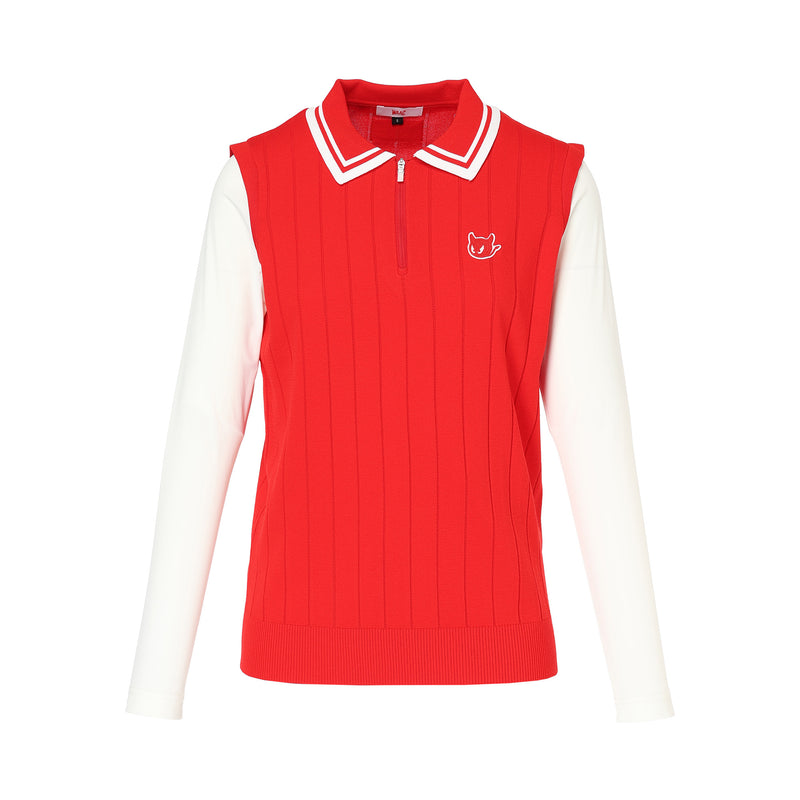 WOMEN ハイブリッド ハーフジップニットポロ レッド