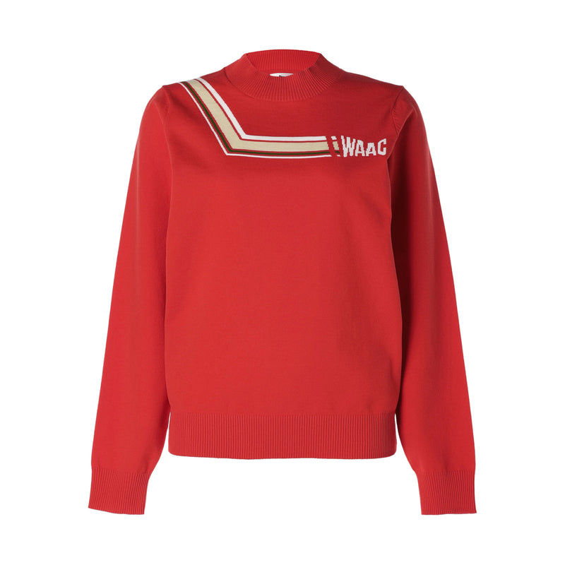 WOMEN 変形ボーダーニット 長袖プルオーバー オレンジ