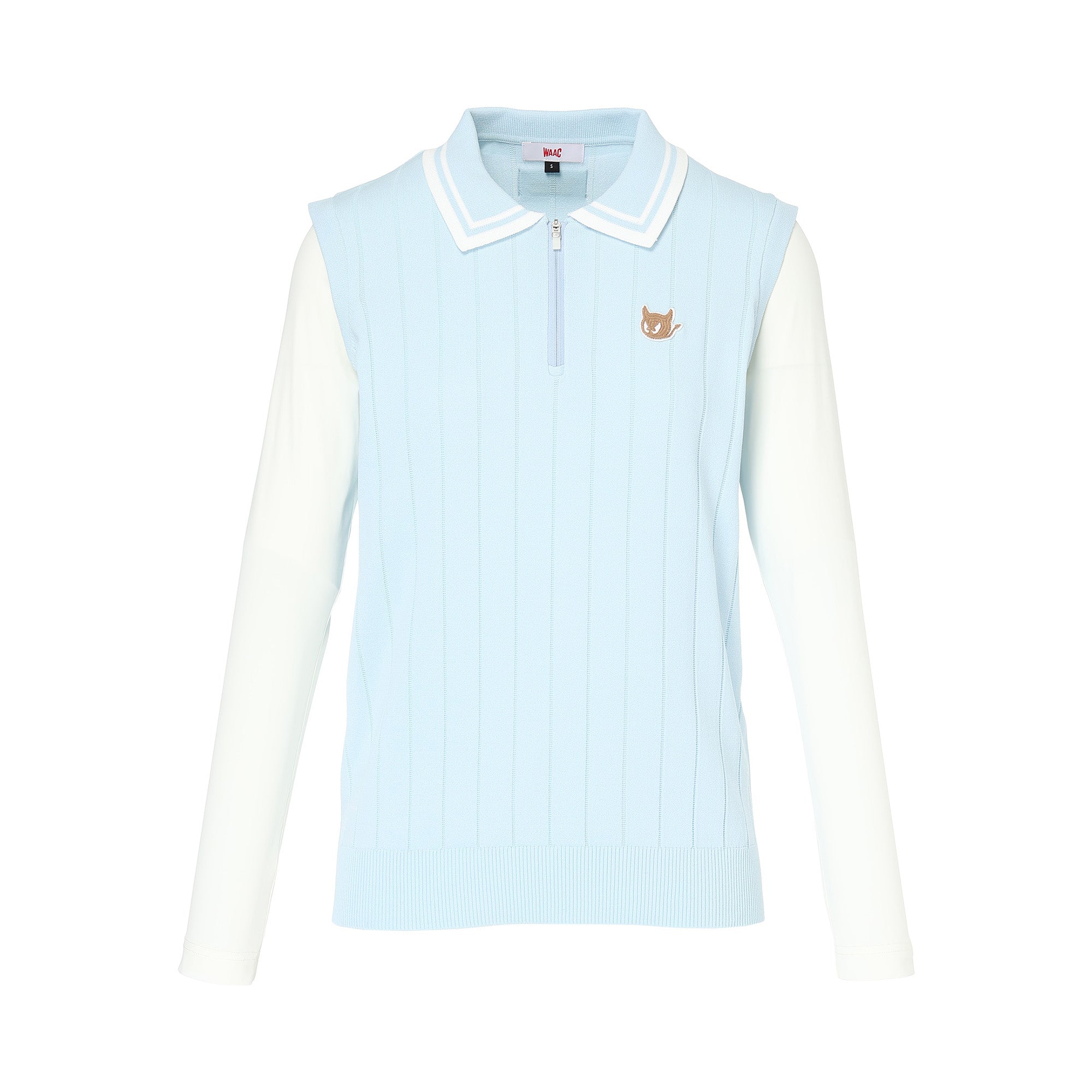 WOMEN ハイブリッド ハーフジップニットポロ ライトブルー