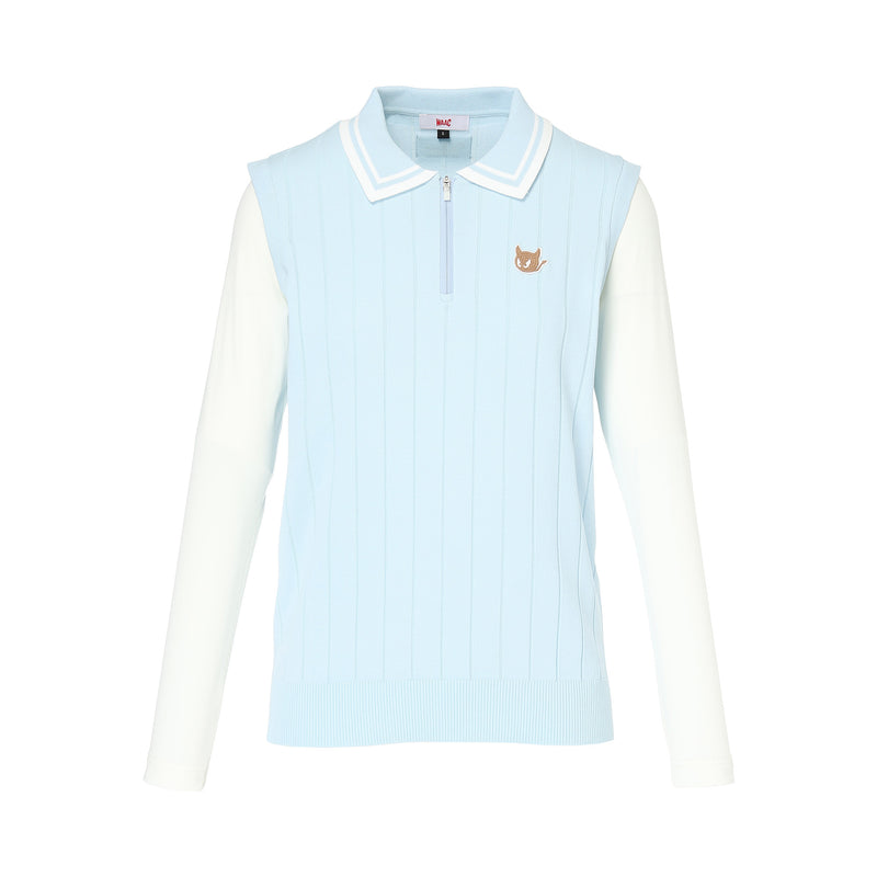 WOMEN ハイブリッド ハーフジップニットポロ ライトブルー