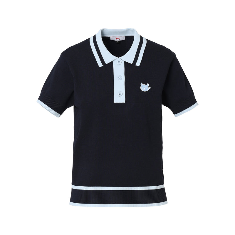 WOMEN ストレッチニットポロ ネイビー