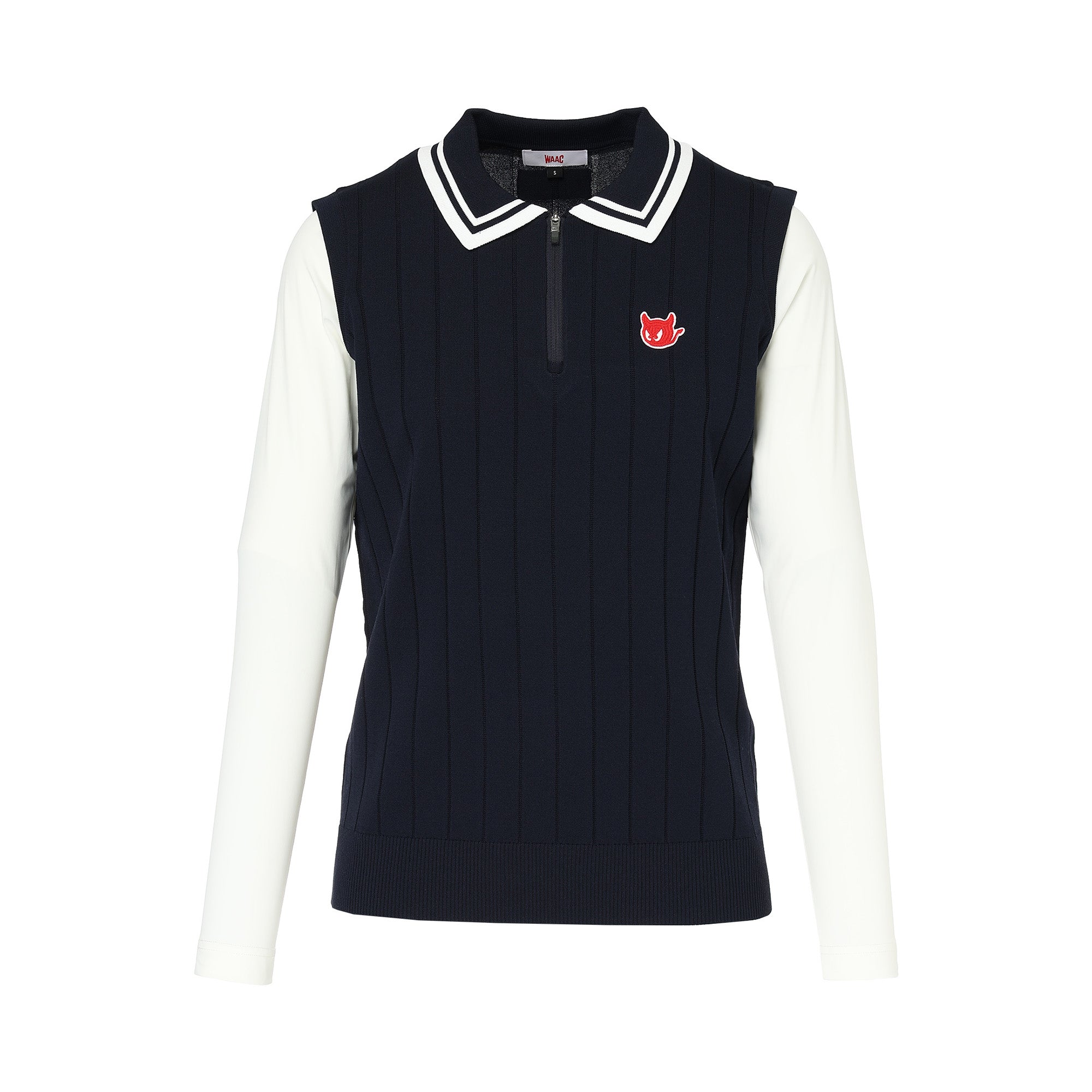 WOMEN ハイブリッド ハーフジップニットポロ ネイビー