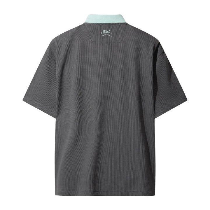 MEN ルーズフィット ワッフルポロシャツ チャコール