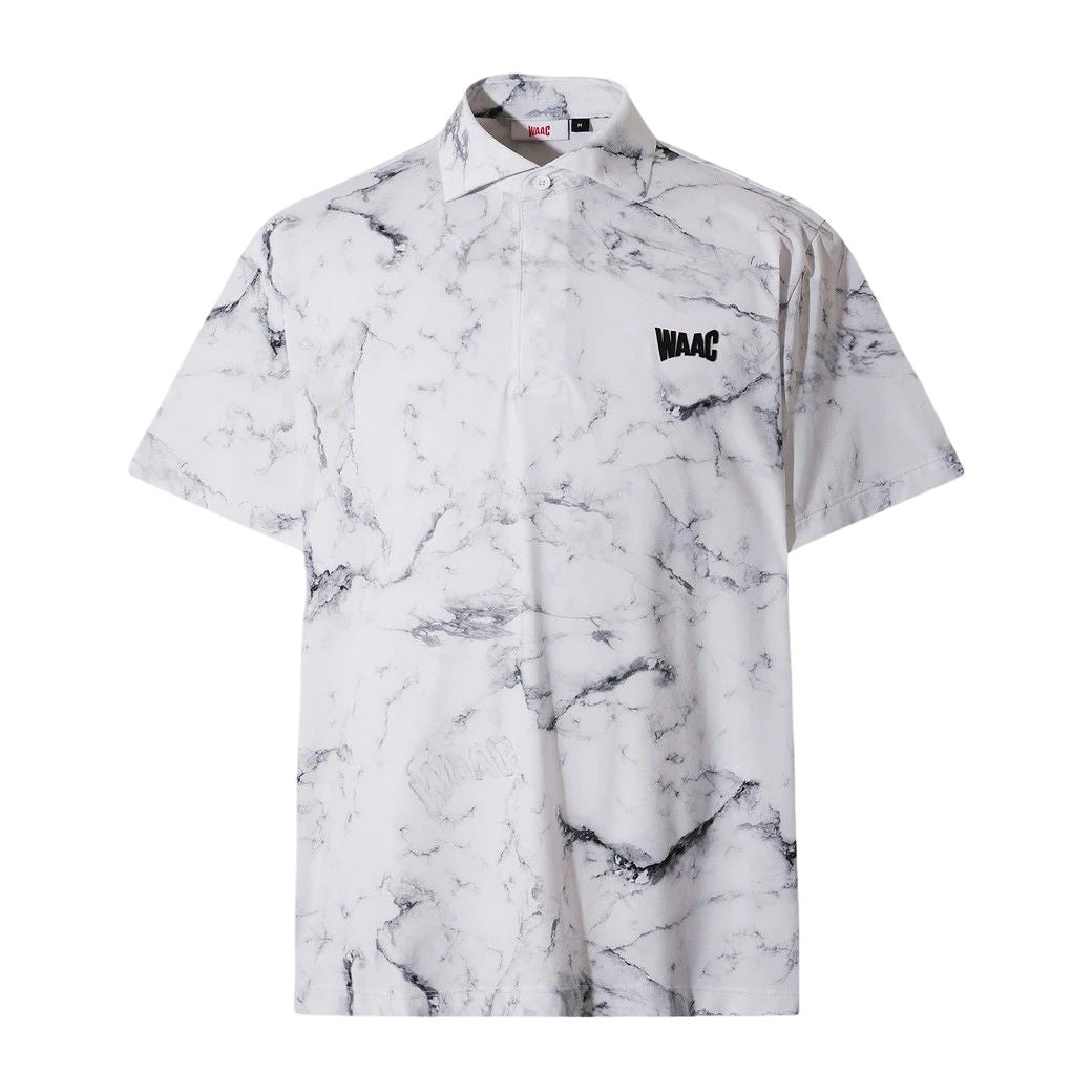 MEN マーブルパターン スタンダートフィットポロシャツ ブラック