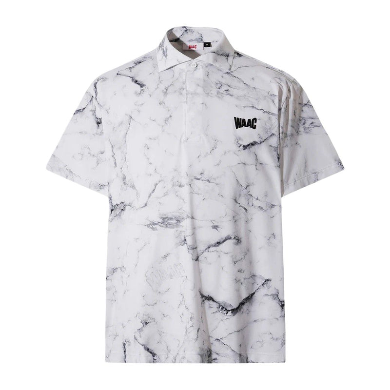 MEN マーブルパターン スタンダートフィットポロシャツ ブラック