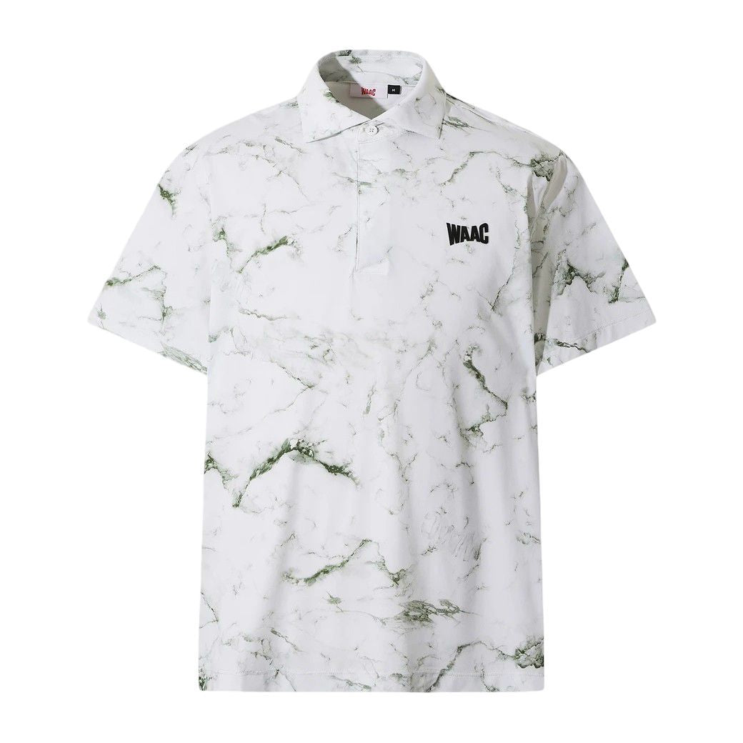 MEN マーブルパターン スタンダートフィットポロシャツ グリーン