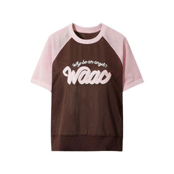 WOMEN メッシュラグランスリーブTシャツ ブラウン