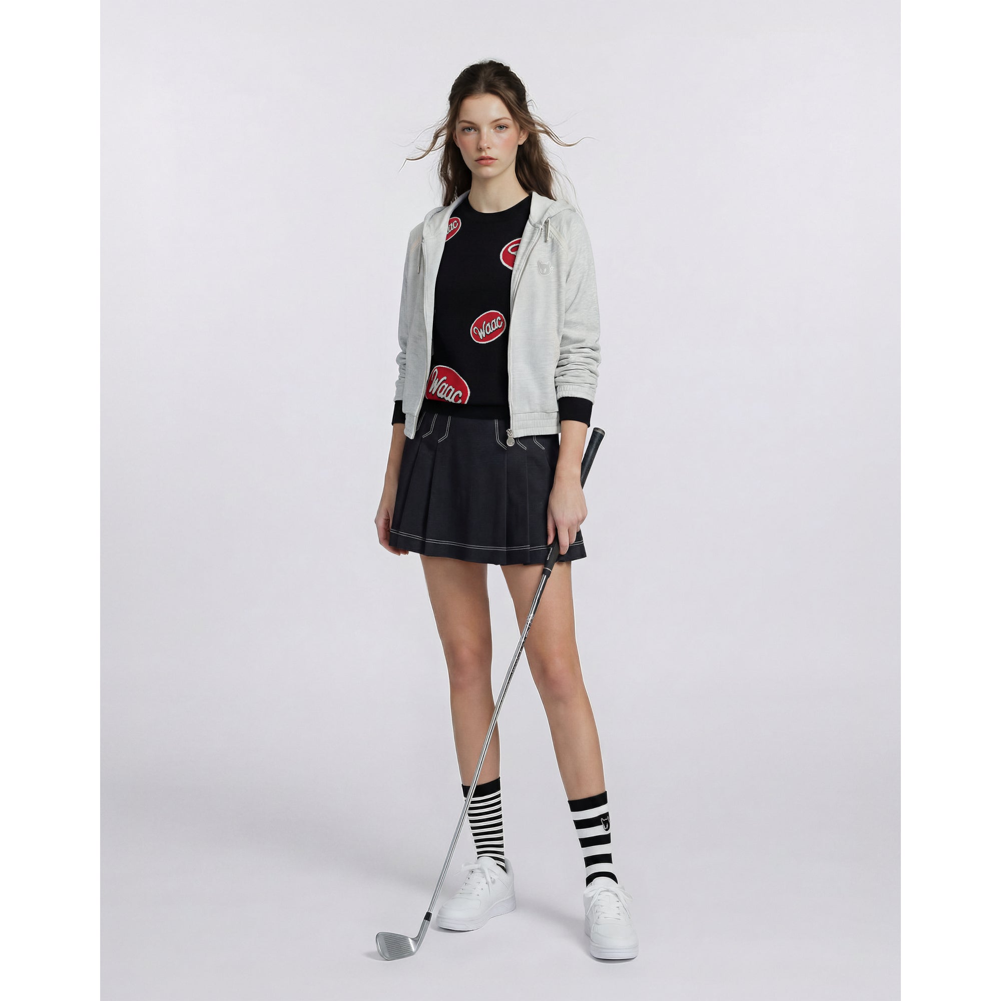 WOMEN デニムライク プリーツスカート ネイビー