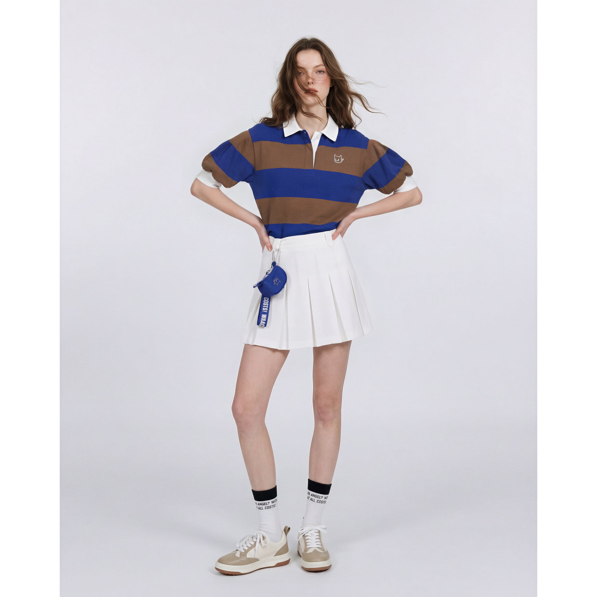 WOMEN RUGBY ストライプポロシャツ ロイヤルブルー