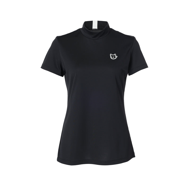 WOMENS バックハニカム 半袖モックネック ブラック/072244060