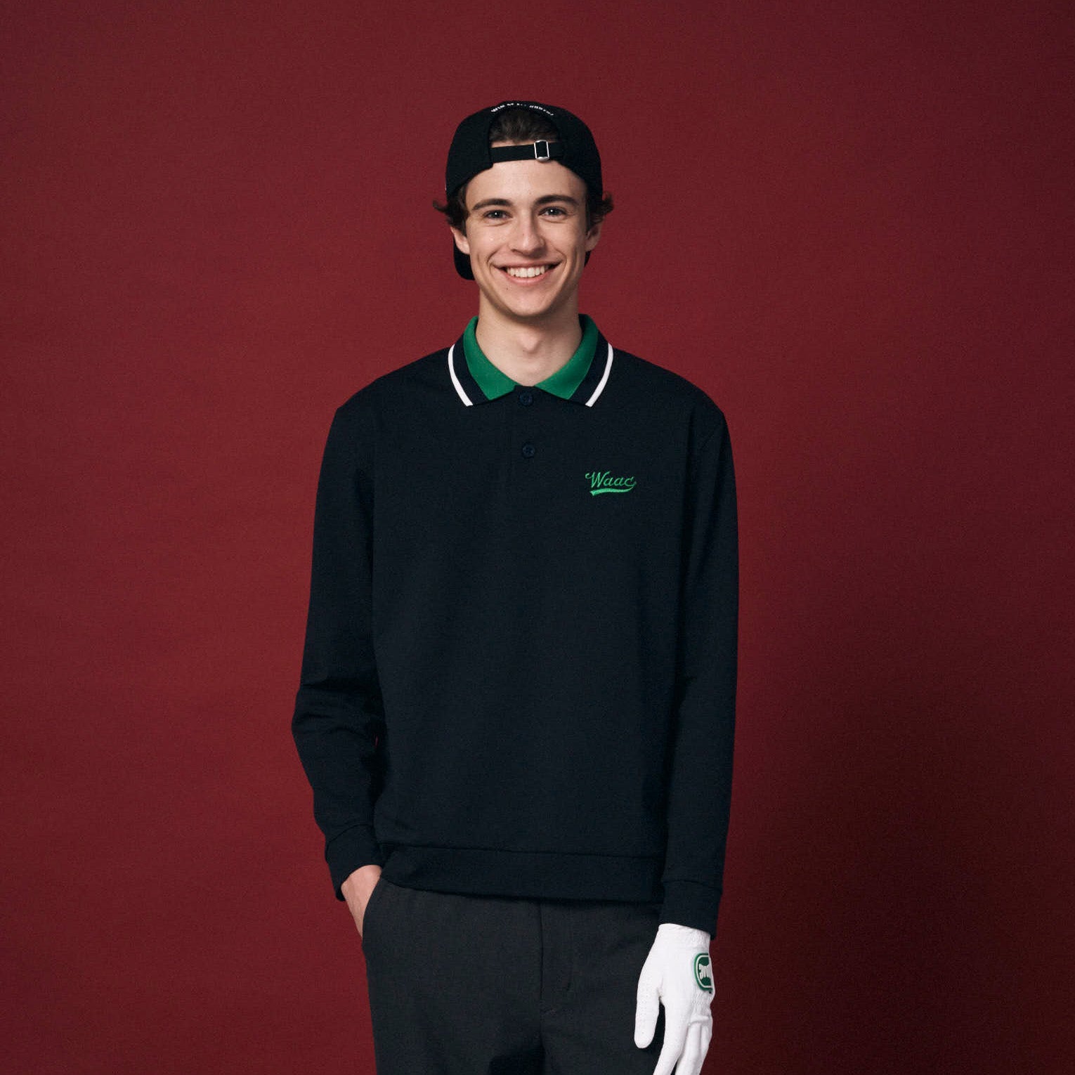 MEN BUCKET WAACKY ライトストレッチポンチポロシャツ ネイビー