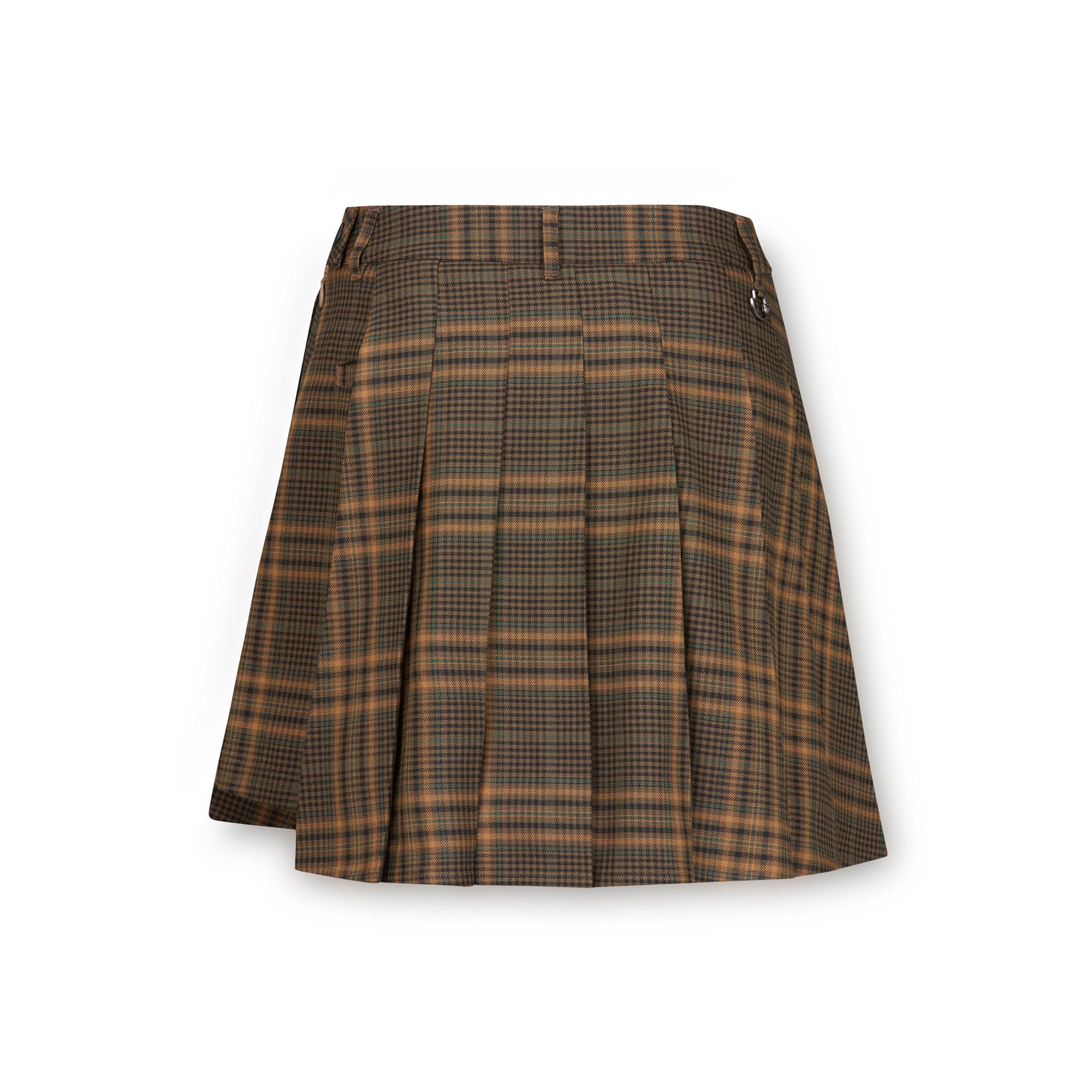 WOMEN チェックプリーツラップショートパンツ カーキ