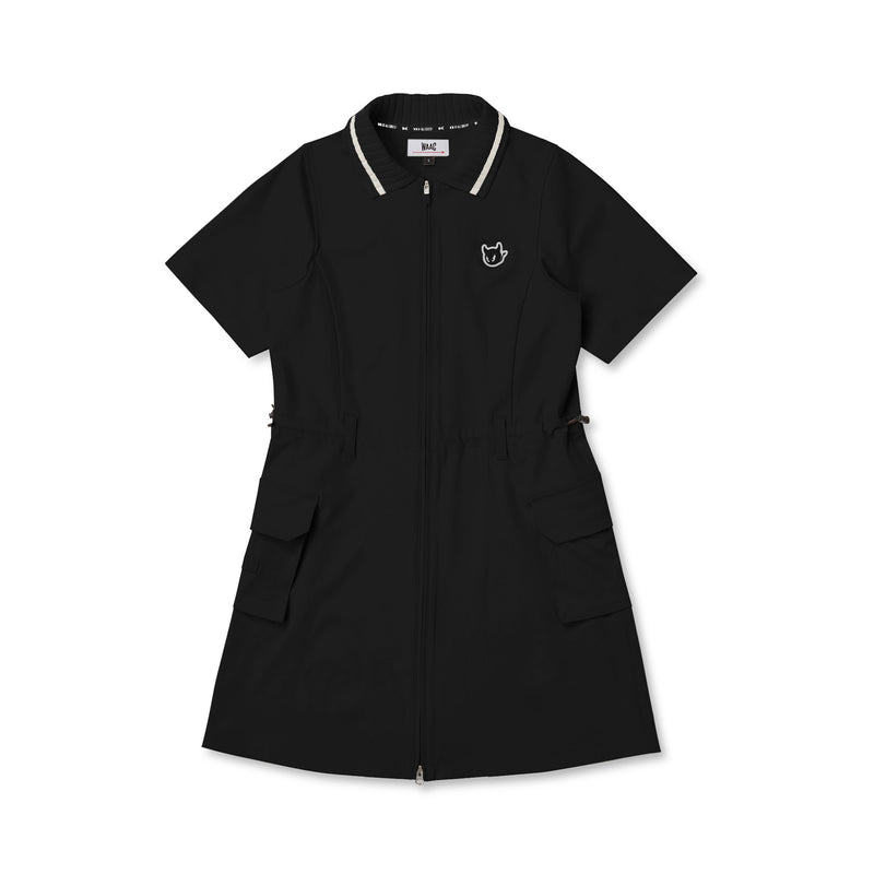 WOMEN リブカラーフルジップワンピース ブラック
