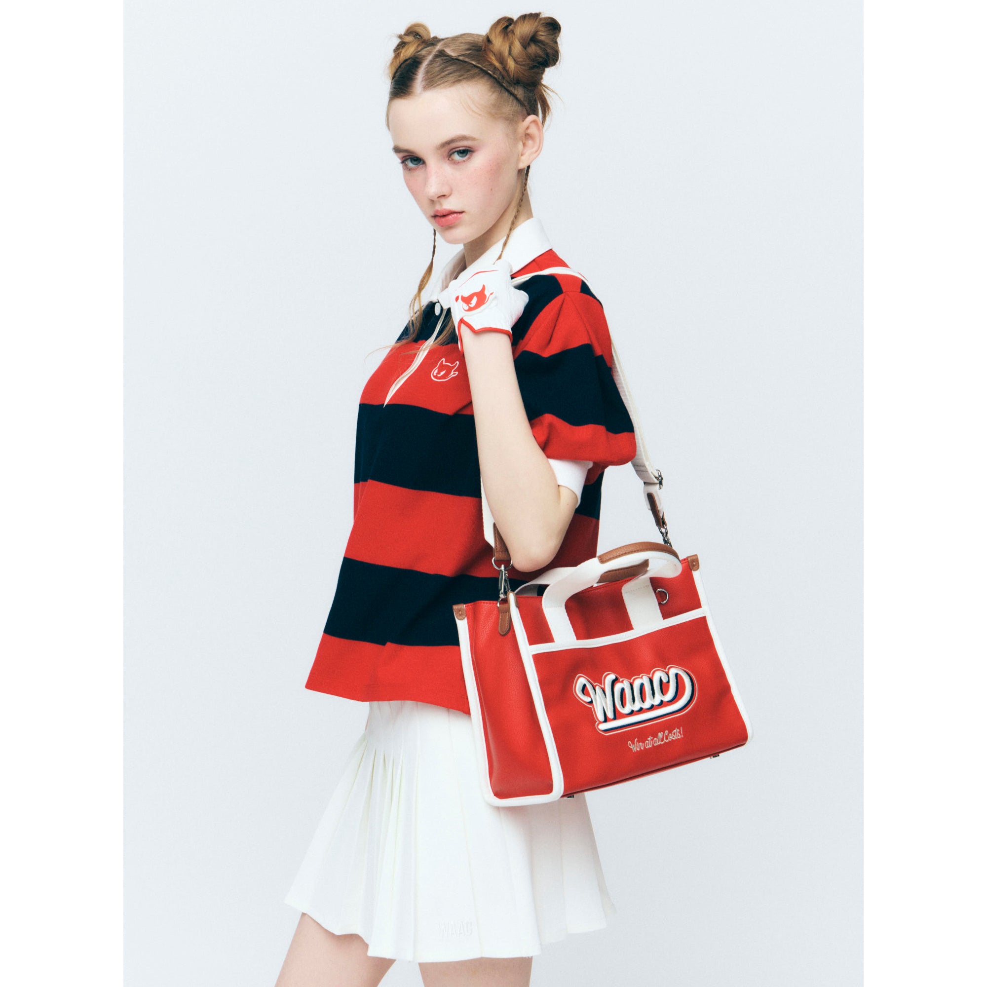 WOMEN RUGBY ストライプポロシャツ レッド