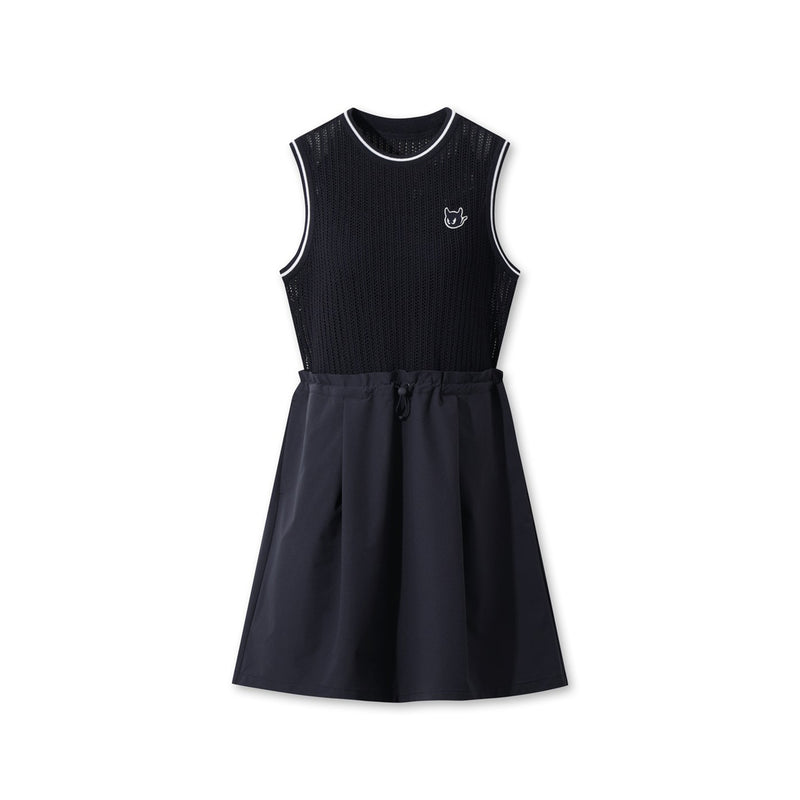 WOMEN メッシュニットワンピース ネイビー
