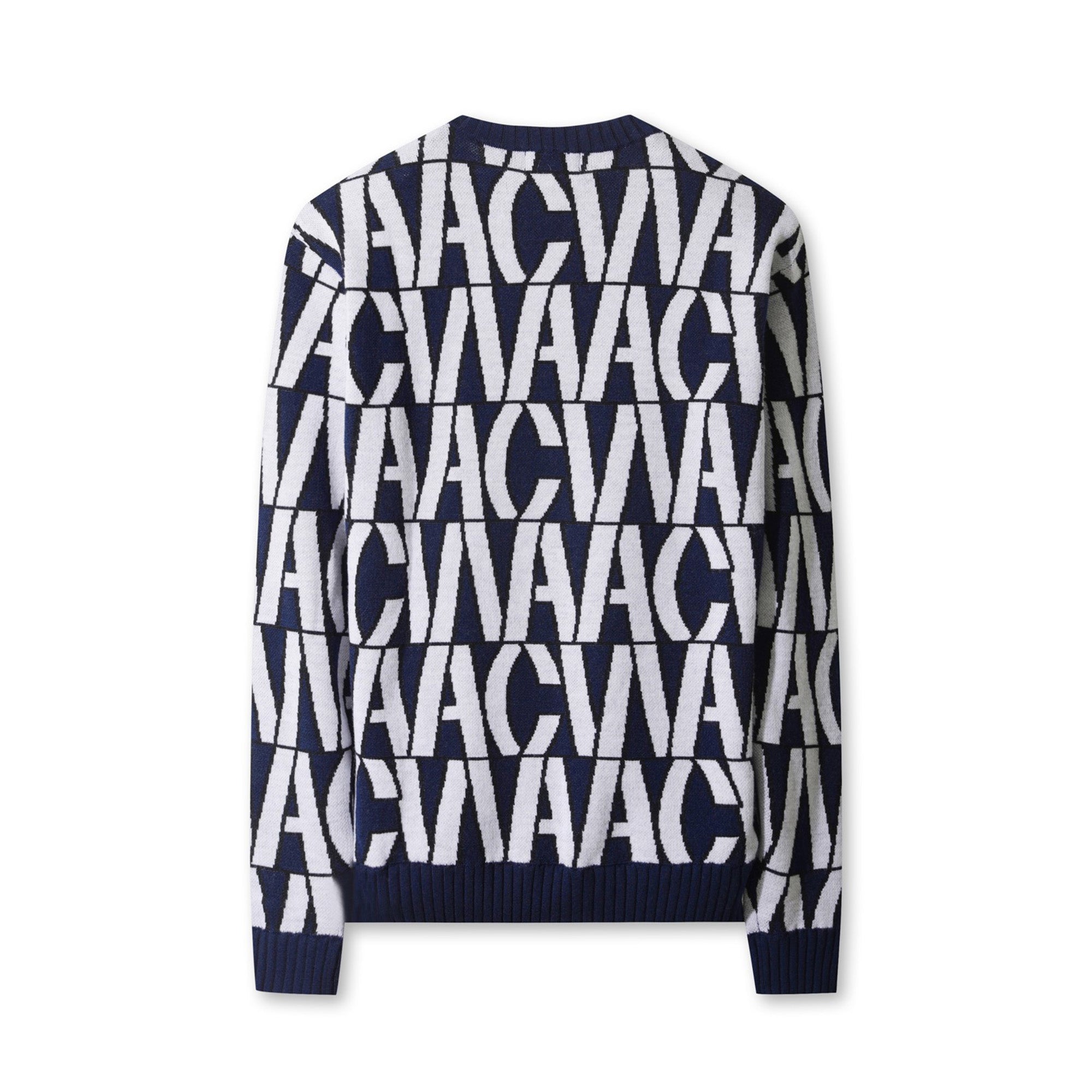 新品未使用Picone CLUBロゴ入りトレーナー風クルーセーター１号 MEN ロゴパターンクルーネックセーター ネイビー