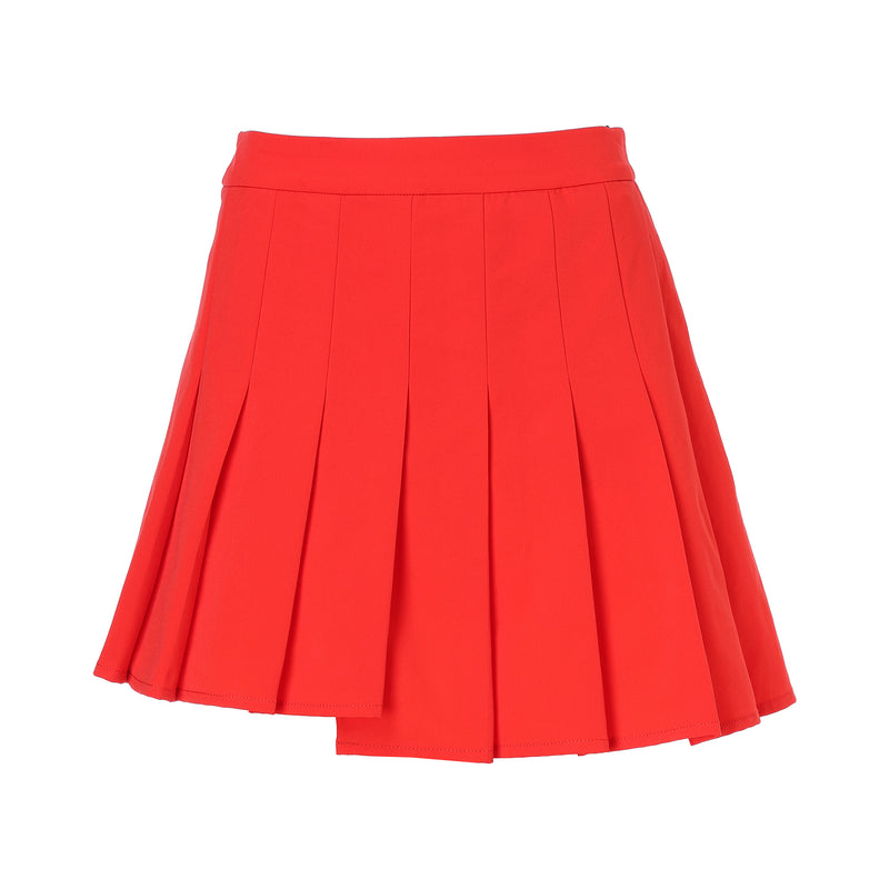 WOMEN アシンメトリープリーツスカート レッド